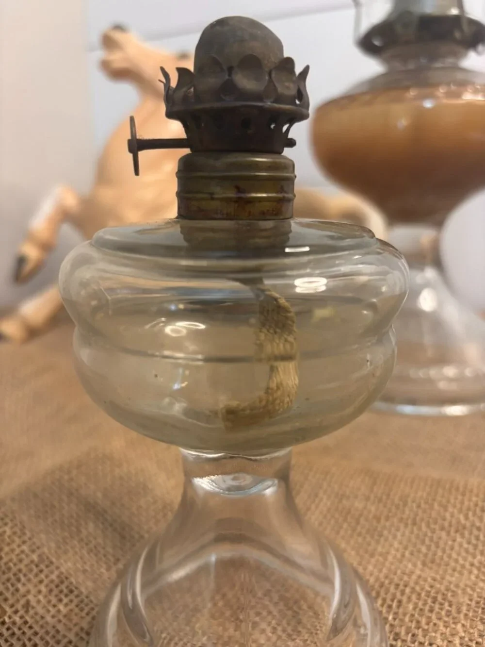 VTG P&A Mfg Co Acorn Miniature Clear Glass Pedestal Oil Lamp